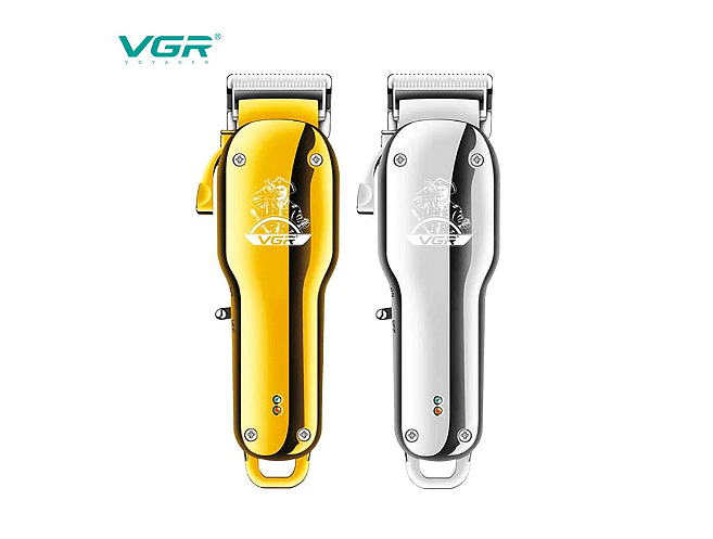 Машинка за подстригване VGR V-678, Стоманено острие, LCD дисплей, 4 приставки, USB, Кука за закачане, Златен