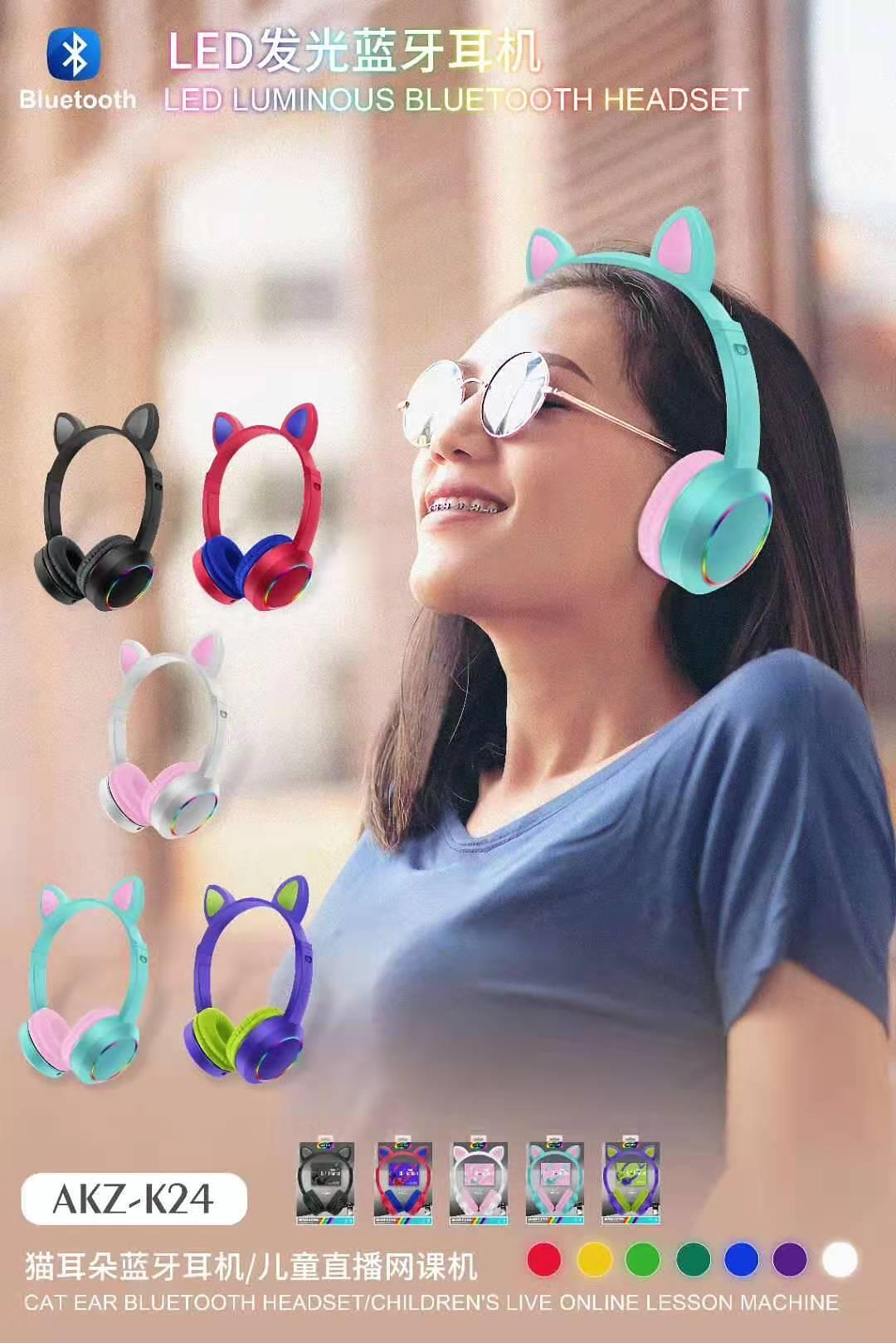 Музикални Светещи котешки слушалки за уши с Bluetooth