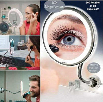 Огледало за гримиране Flexible Mirror (10 пъти увеличение + LED осветление)