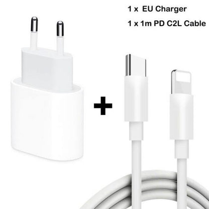 Оригинално зарядно за iPhone 20W USB-C + Кабел, европейски стандарт