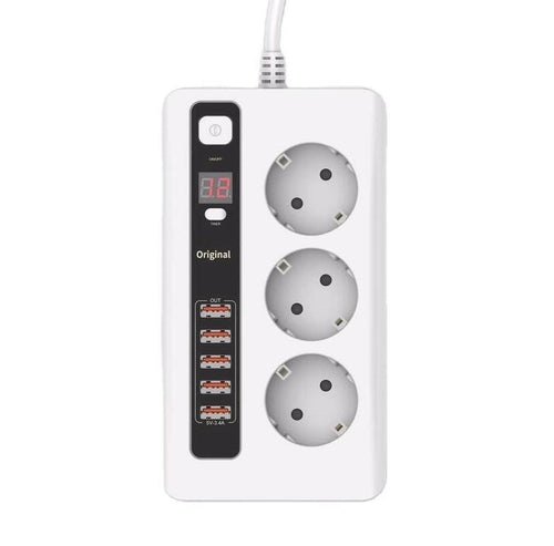 Power Socket разклонител с x5 USB и 3x220V гнезда 3.4А 2м.