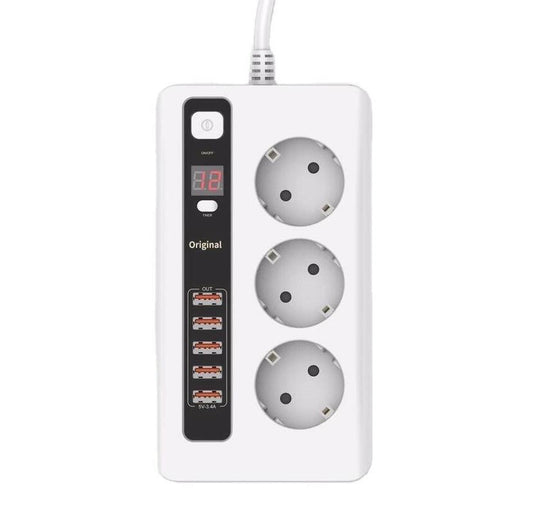 Power Socket разклонител с x5 USB и 3x220V гнезда 3.4А 2м.