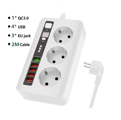 Разклонител модел BKL 04EU, 3 гнезда и 5 USB порта, FastCharge, С ключ, 2500W, 10А