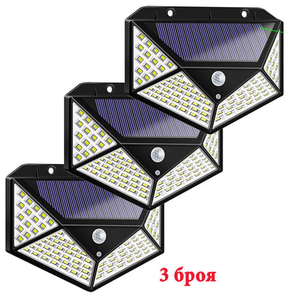 3бр. Соларна LED лампа със сензор за движение 100LED 7W
