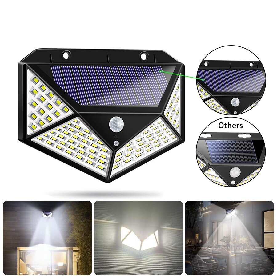3бр. Соларна LED лампа със сензор за движение 100LED 7W