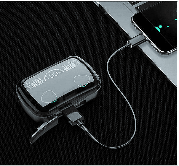 Светещи bluetooth слушалки с HD LED дисплей, TWS, Калъф за зареждане,М10, 9D, EarBuds, Черни