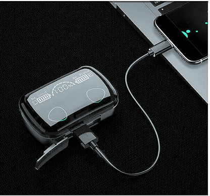 Светещи bluetooth слушалки с HD LED дисплей, TWS, Калъф за зареждане,М10, 9D, EarBuds, Черни