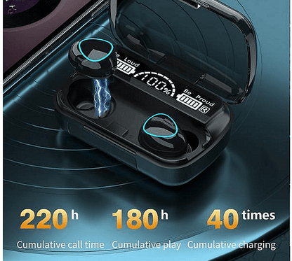 Светещи bluetooth слушалки с HD LED дисплей, TWS, Калъф за зареждане,М10, 9D, EarBuds, Черни