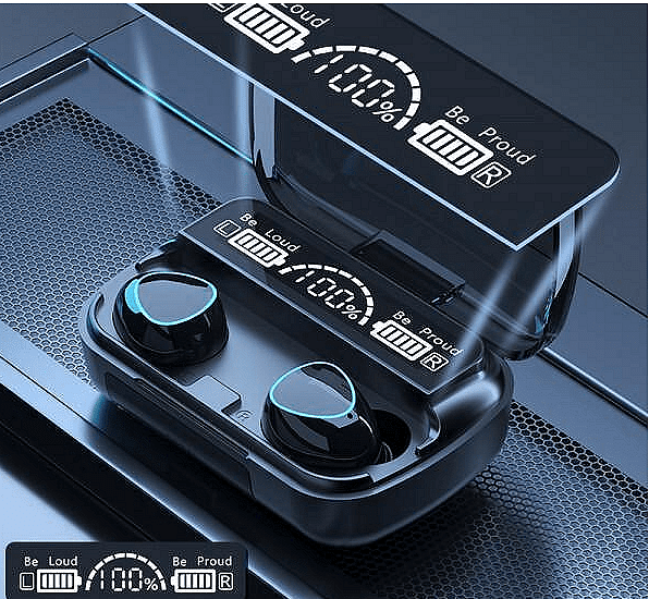 Светещи bluetooth слушалки с HD LED дисплей, TWS, Калъф за зареждане,М10, 9D, EarBuds, Черни
