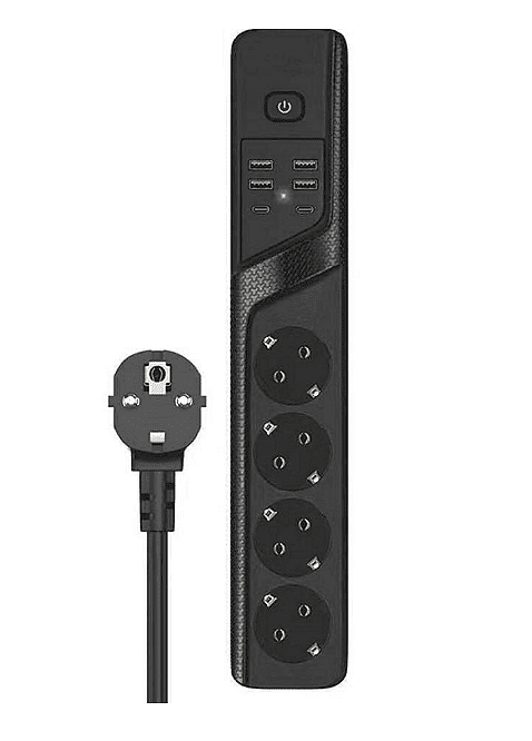 Универсален разклонител с 3 гнезда, Power Socket BKL-19 , 4.2А, 4 USB порта и 2 Type-C портала, Смарт технология, 3000W