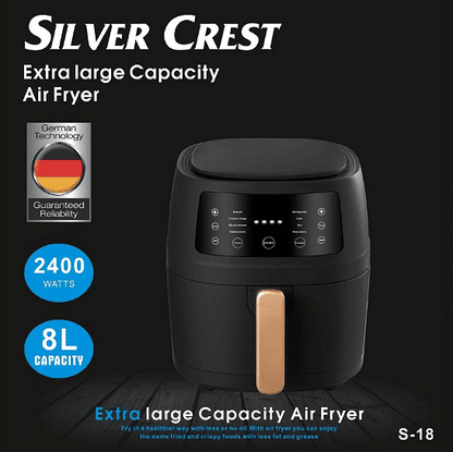 Уред за готвене с горещ въздух, Silver Crest, S-18, 8 литра, 2400 W, Черен