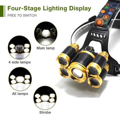 Водоустойчив челник 5-LED Zoom диода, с презареждащи се батерии