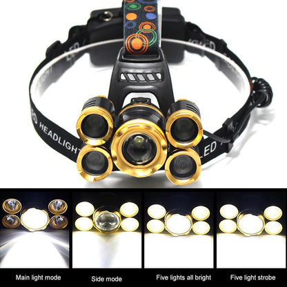 Водоустойчив челник 5-LED Zoom диода, с презареждащи се батерии