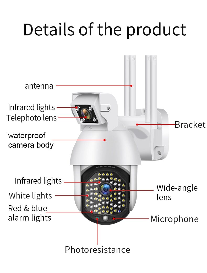 WIFI FULL HD 2.0MP 50 LED 355° ВЪРТЯЩА КАМЕРА с двойна камера и телефото, IP66 водоустойчива
