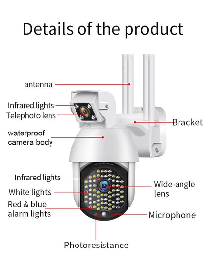 WIFI FULL HD 2.0MP 50 LED 355° ВЪРТЯЩА КАМЕРА с двойна камера и телефото, IP66 водоустойчива