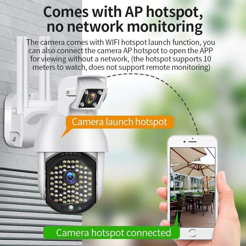 WIFI FULL HD 2.0MP 50 LED 355° ВЪРТЯЩА КАМЕРА с двойна камера и телефото, IP66 водоустойчива
