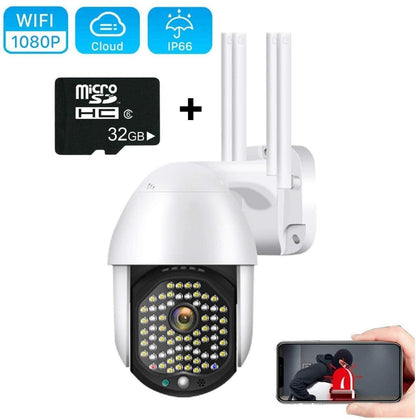 ВОДОУСТОЙЧИВА WIFI FULL HD 2.0MP 68 LED 320° ВЪРТЯЩА КАМЕРА С MOTION TRACKING + 32GB Карта