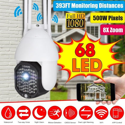 ВОДОУСТОЙЧИВА WIFI FULL HD 2.0MP 68 LED 320° ВЪРТЯЩА КАМЕРА С MOTION TRACKING